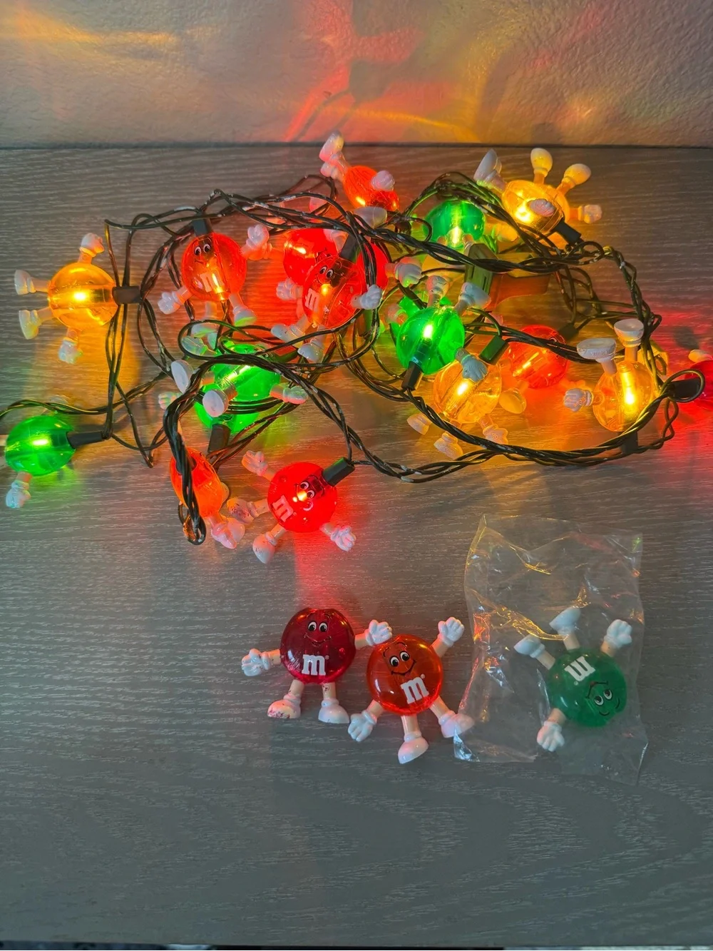 Vintage M&M MM Christmas Happy Lights Miniature String Light Covers 1990s Set 20